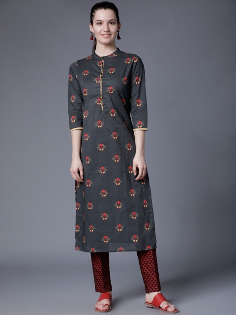 

Folklore Women Black Printed Straight Kurta