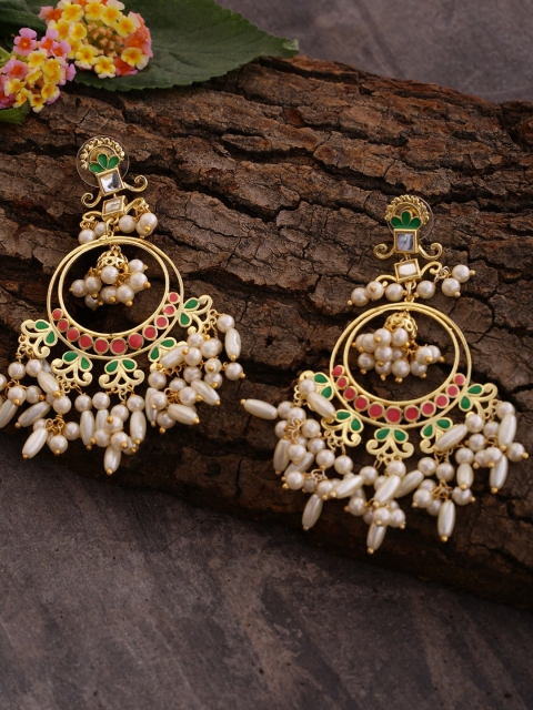 

Studio Voylla Gold-Toned Crescent Shaped Drop Earrings