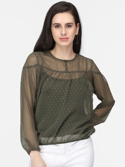 

Eavan Women Olive Green Self Design Blouson Top