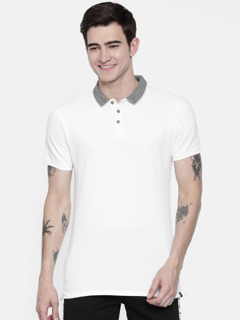 

Breakbounce Men White Solid Polo Collar T-shirt