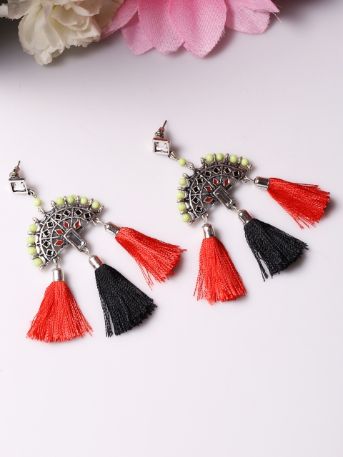 

Studio Voylla Silver-Plated & Orange Handcrafted Classic Drop Earrings