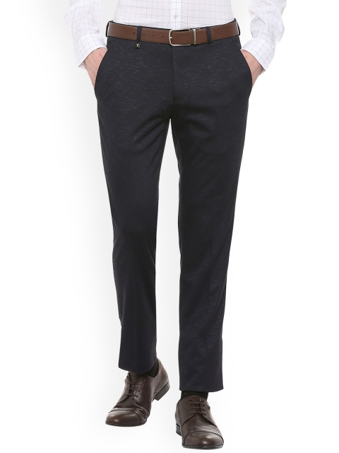 

V Dot Men Navy Blue Skinny Fit Self Design Formal Trousers