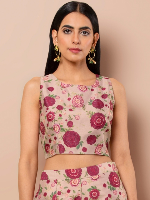 

INDYA Women Pink Printed Fitted Crop Top