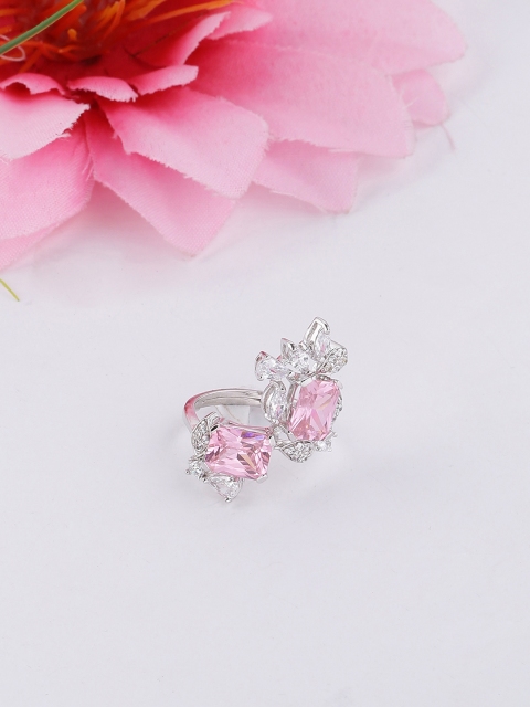

Studio Voylla Women Silver-Plated & Pink CZ Stone-Studded Ring