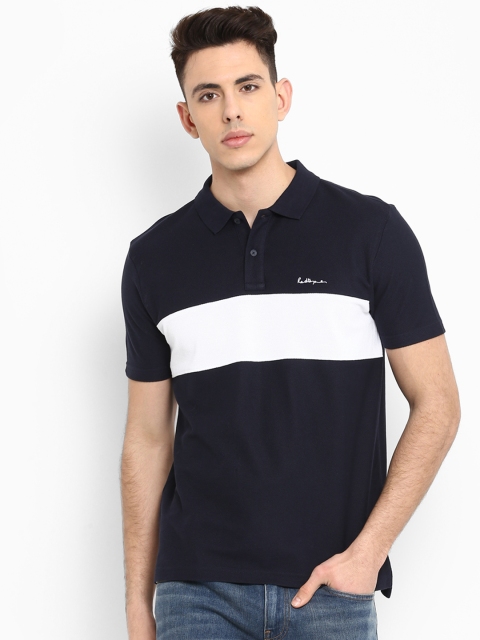 

Red Tape Men Navy Blue Colourblocked Polo Collar Pure Cotton T-shirt
