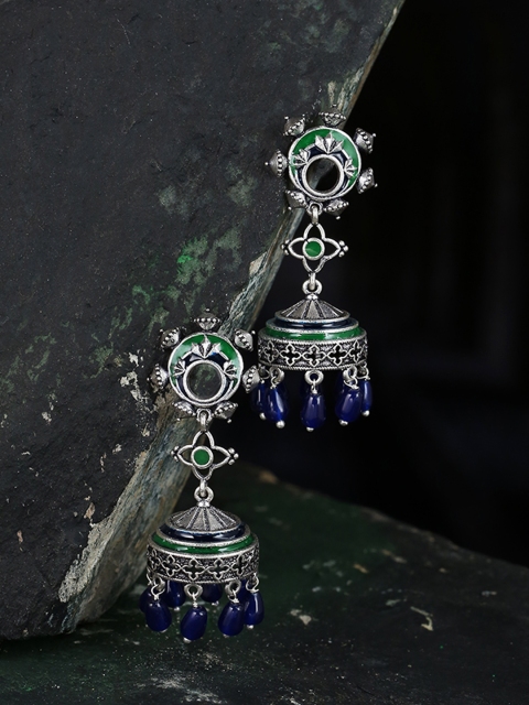 

Studio Voylla Silver-Toned Dome Shaped Jhumkas
