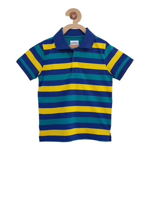 

Campana Boys Navy Blue Striped Polo Collar T-shirt