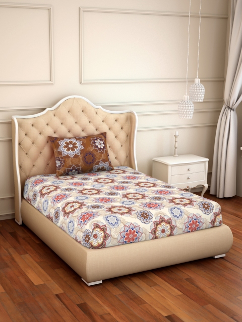 

CORE Designed by SPACES Beige & Brown 144 TC Cotton 1 Single Bedsheet with 1 Pillow Cover
