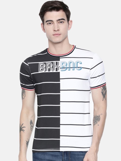 

Breakbounce Men Black Striped Round Neck T-shirt
