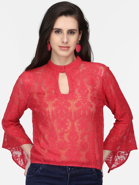 

Eavan Women Red Self Design Blouson Top