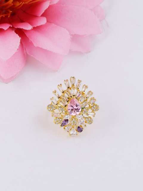 

Studio Voylla Women Gold-Plated & Pink CZ Stone-Studded Ring