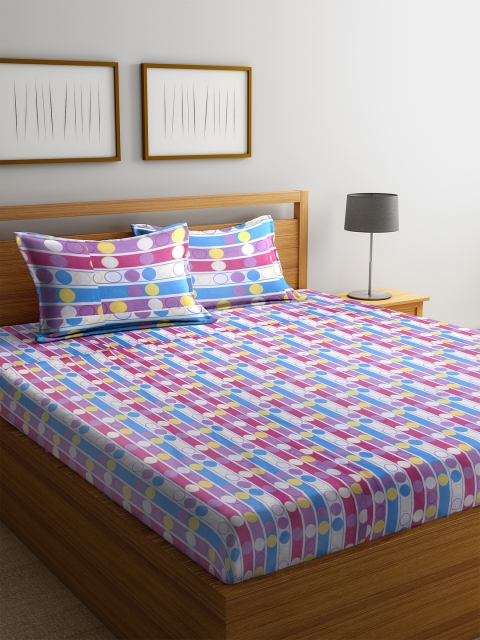 

BOMBAY DYEING Blue Geometric 104 TC Cotton 1 Queen Bedsheet with 2 Pillow Covers