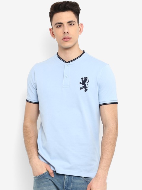 

Red Tape Men Blue Printed Henley Neck Pure Cotton T-shirt
