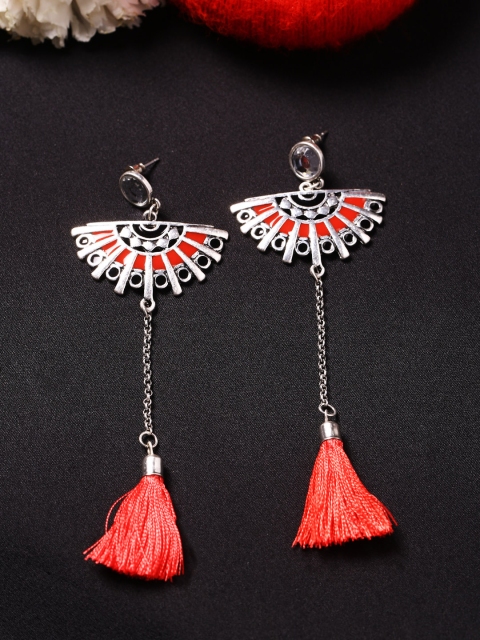 

Studio Voylla Silver-Plated & Orange Classic Handcrafted Drop Earrings