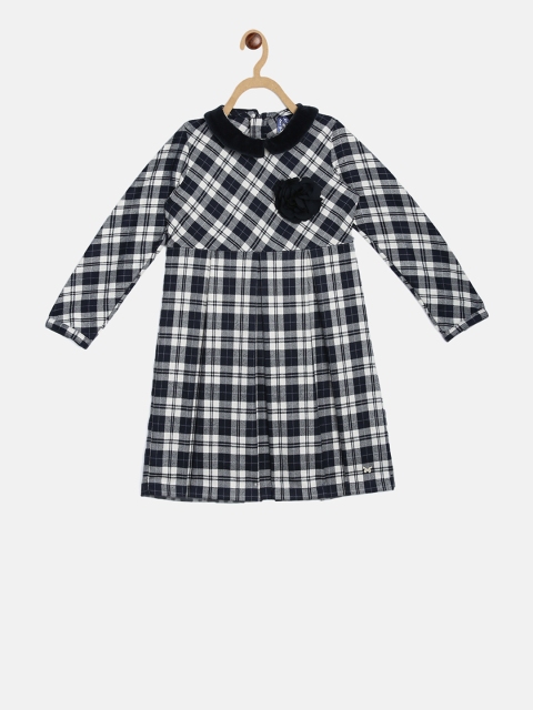 

Blue Giraffe Girls Off-White & Black Checked Fit and Flare Dress