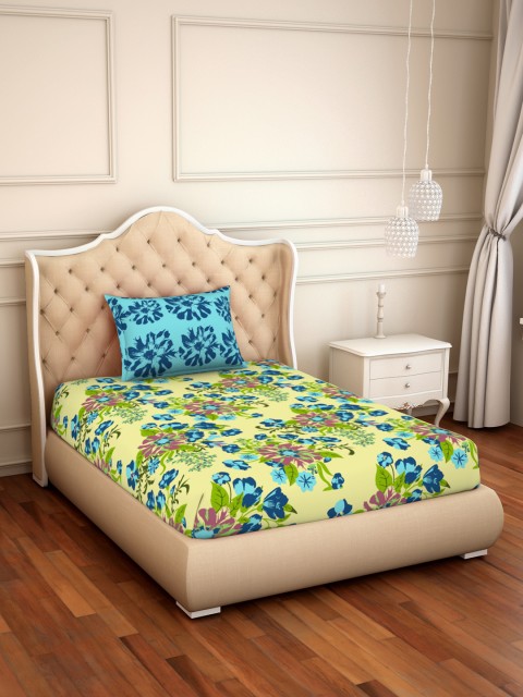 

CORE Designed by SPACES Yellow & Blue 144 TC Cotton 1 Single Bedsheet with 1 Pillow Cover