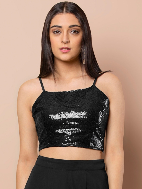 

INDYA Black Embellished Fitted Top