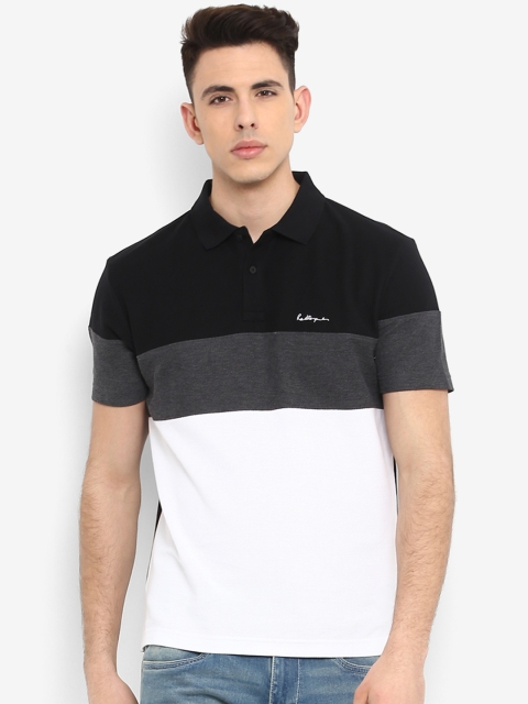 

Red Tape Men Black Colourblocked Polo Collar Pure Cotton T-shirt