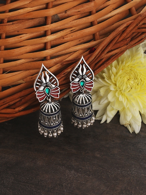 Studio Voylla Silver-Toned Dome Shaped Jhumkas