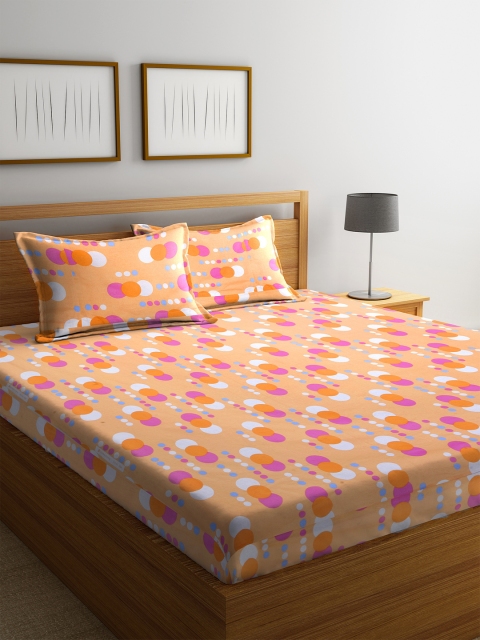 

BOMBAY DYEING Orange Geometric 104 TC Cotton 1 Queen Bedsheet with 2 Pillow Covers