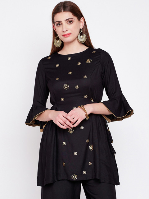 

studio rasa Women Black Printed Pure Cotton A-Line Kurti