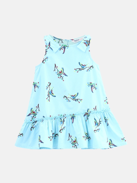 

Beebay Girls Turquoise Blue Printed Drop-Waist Dress