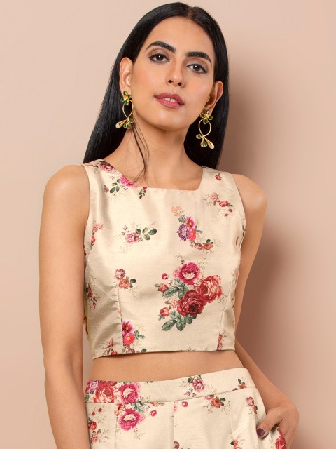 

INDYA Women Nude-Coloured Printed Fitted Top