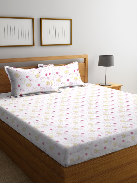 

BOMBAY DYEING White & Pink Geometric 104 TC Cotton 1 Queen Bedsheet with 2 Pillow Covers