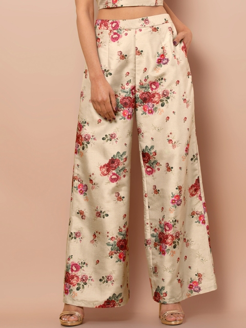 

INDYA Women Off-White Wide Leg Printed Palazzos