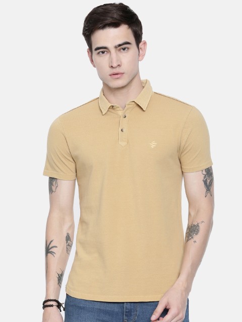 

Breakbounce Men Beige Solid Polo Collar T-shirt