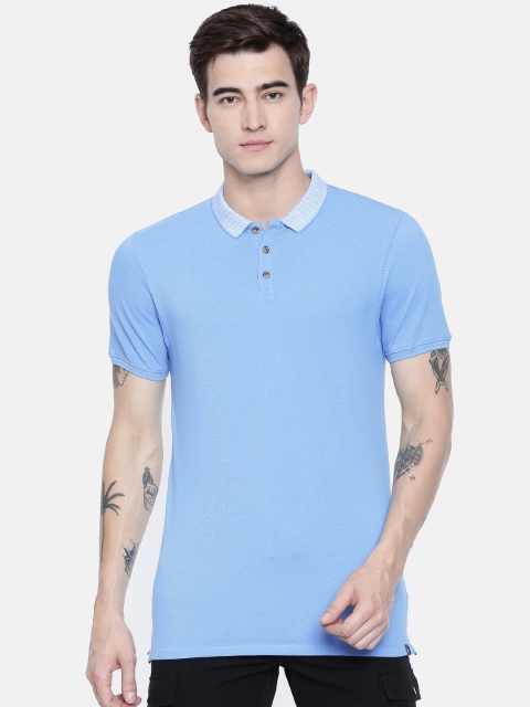 

Breakbounce Men Blue Solid Polo Collar T-shirt