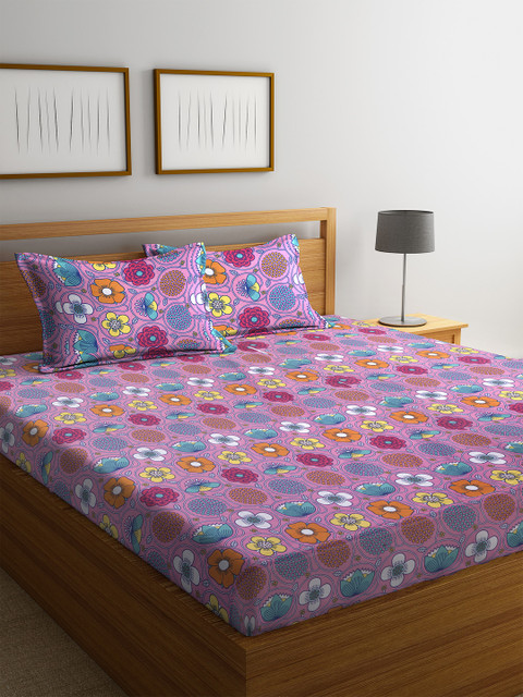 

BOMBAY DYEING Pink Floral 104 TC Cotton 1 Queen Bedsheet with 2 Pillow Covers