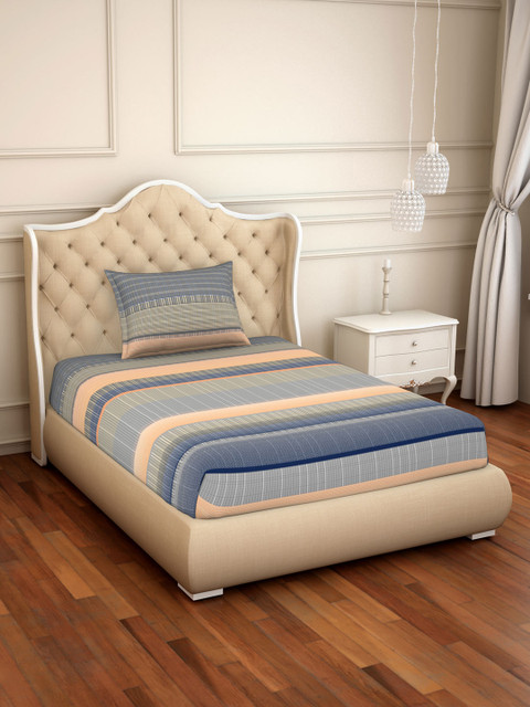 

SPACES Blue Abstract 180 TC Cotton 1 Single Bedsheet with 1 Pillow Cover