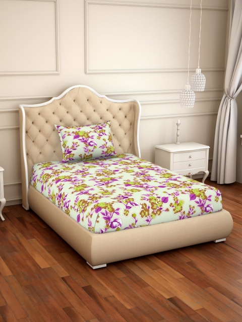 

CORE Designed by SPACES Purple Floral 104 TC Cotton 1 Single Bedsheet with 1 Pillow Covers