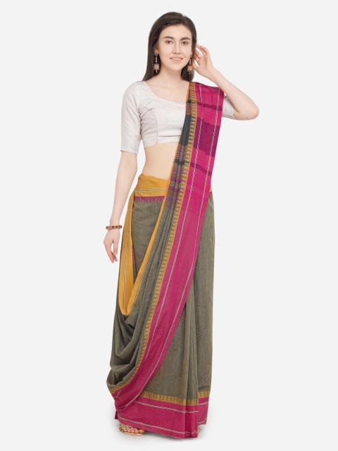 

Triveni Olive Green Printed Pure Cotton Saree