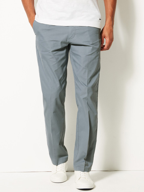 

Marks & Spencer Men Blue & Grey Regular Fit Solid Regular Trousers