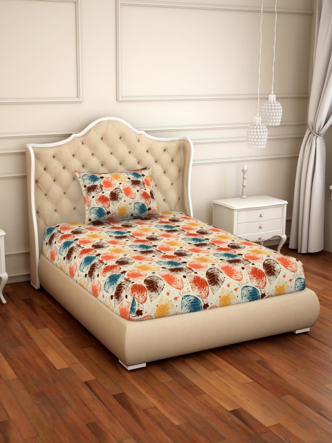 

CORE Designed by SPACES Orange Abstract 104 TC Cotton 1 Single Bedsheet with 1 Pillow Covers