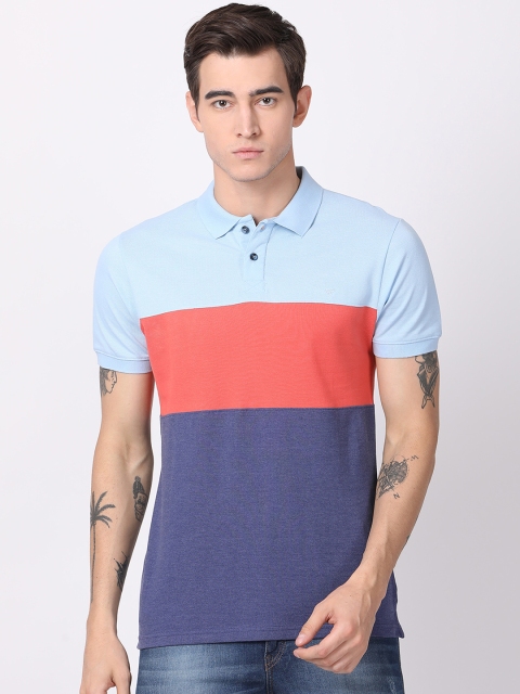 

Blue Saint Men Multicoloured Colourblocked Polo Collar T-shirt, Multi