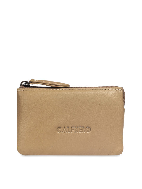 

CALFNERO Unisex Beige Solid Zip Around Genuine Leather Wallet