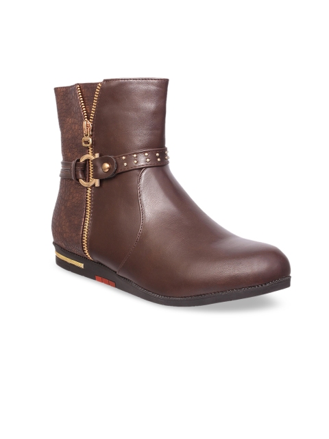 

MSC Women Brown Solid Mid-Top Flat Boots