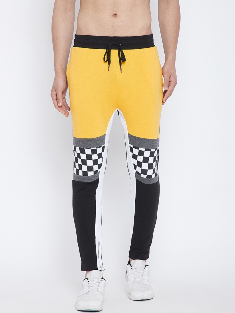 

FUGAZEE Men Yellow & Black Colourblocked Slim-Fit Regular Track Pants