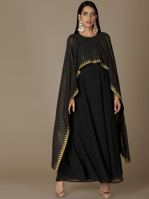 

INDYA Women Black Solid Maxi Dress
