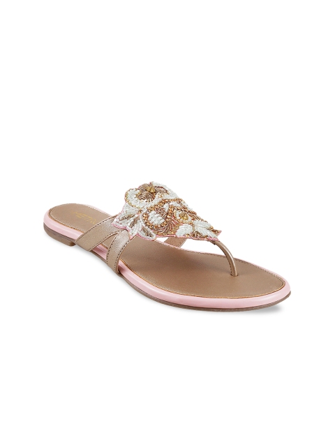 

Metro Women Gold-Toned Embellished Open Toe Flats