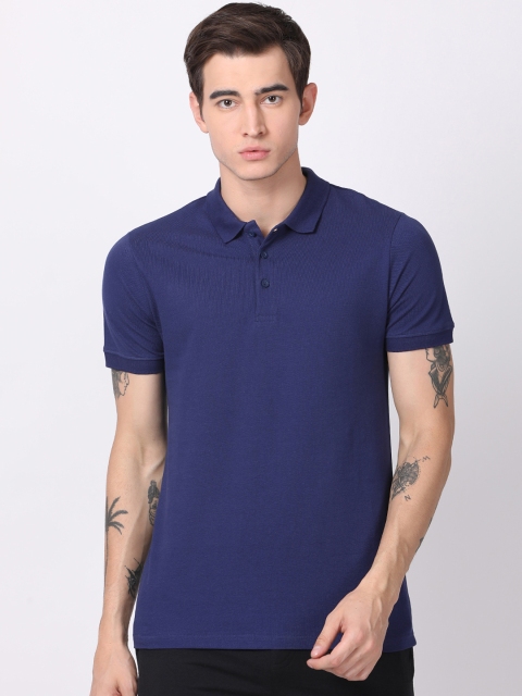 

Blue Saint Men Navy Blue Solid Polo Collar T-shirt
