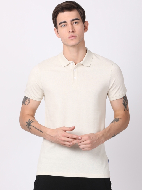 

Blue Saint Men Off-White Solid Polo Collar T-shirt