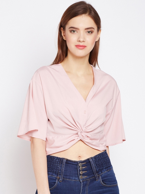 

Oxolloxo Women Pink Solid Wrap Crop Top
