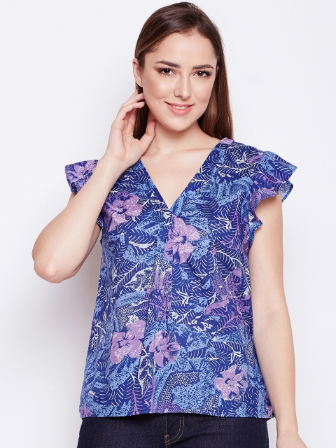 

Oxolloxo Women Blue Printed Pure Cotton Top