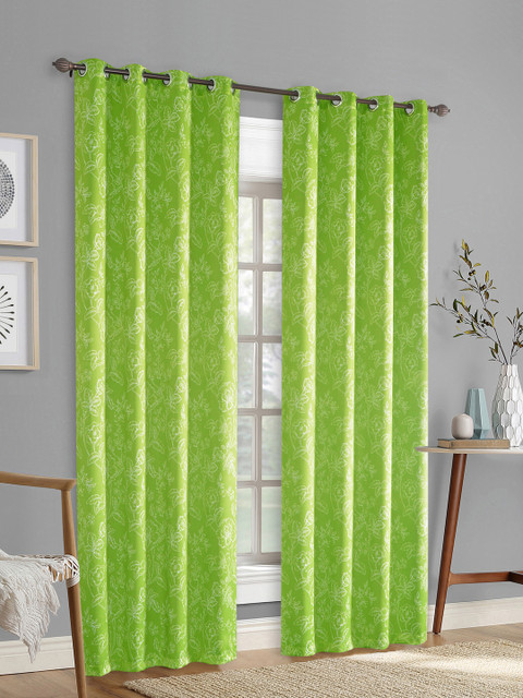 

Deco Window Set of 2 Green & White Long Door Curtains