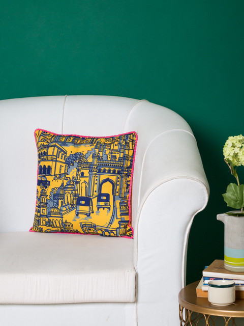 

Chumbak Yellow Single Quirky Square Cushion Covers