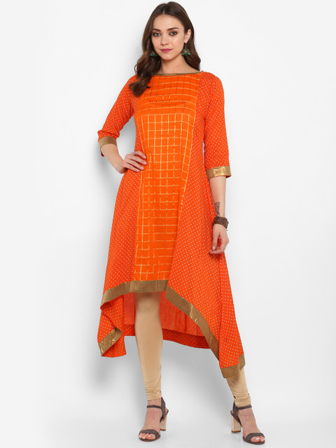 

MBE Women Orange Printed A-Line Kurta